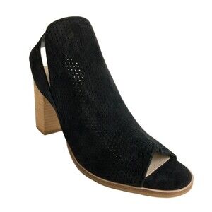 Cole Haan Bootie Women Size 9B Black Leather Perorated Sling-back Block Heel